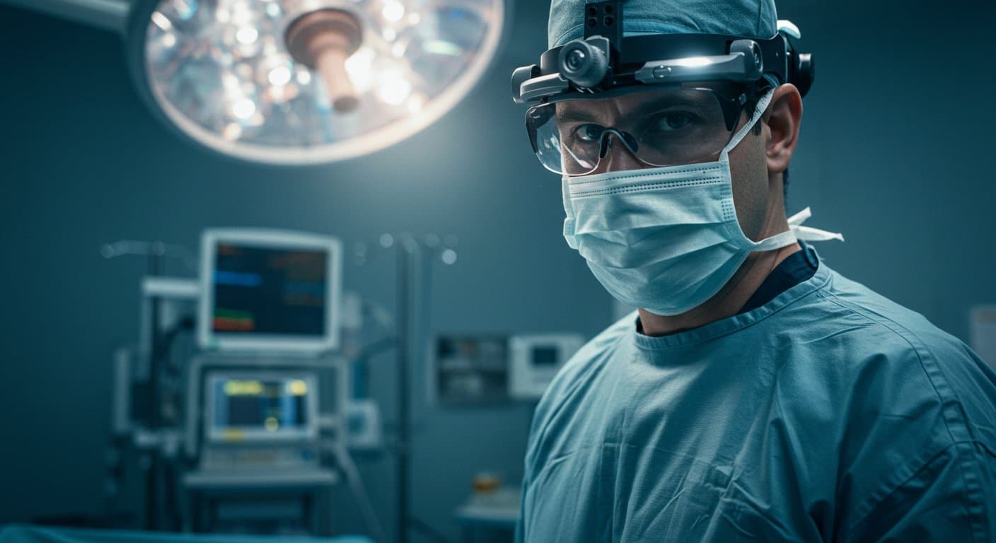 Surgeon in an operating room preparing for a procedure